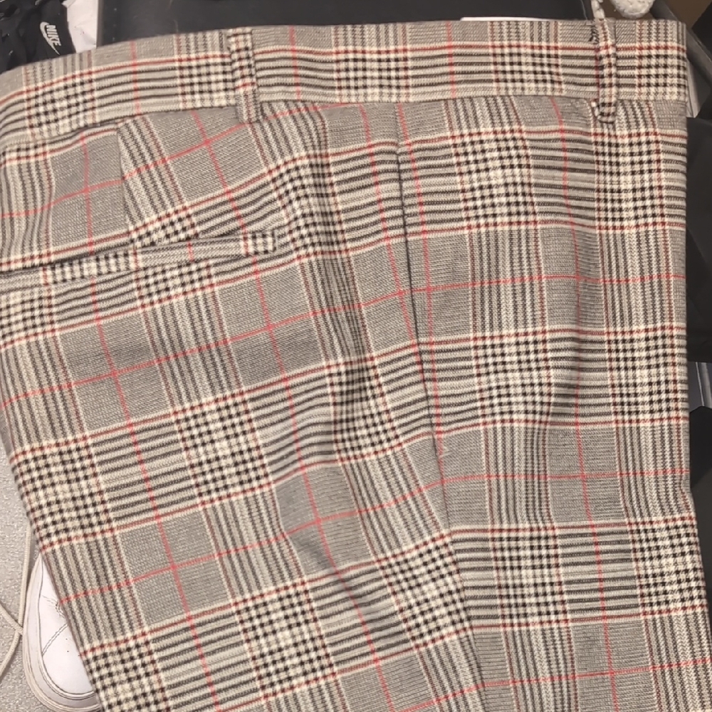 River Island Beige Glen Plaid Pants with Red Windowpane